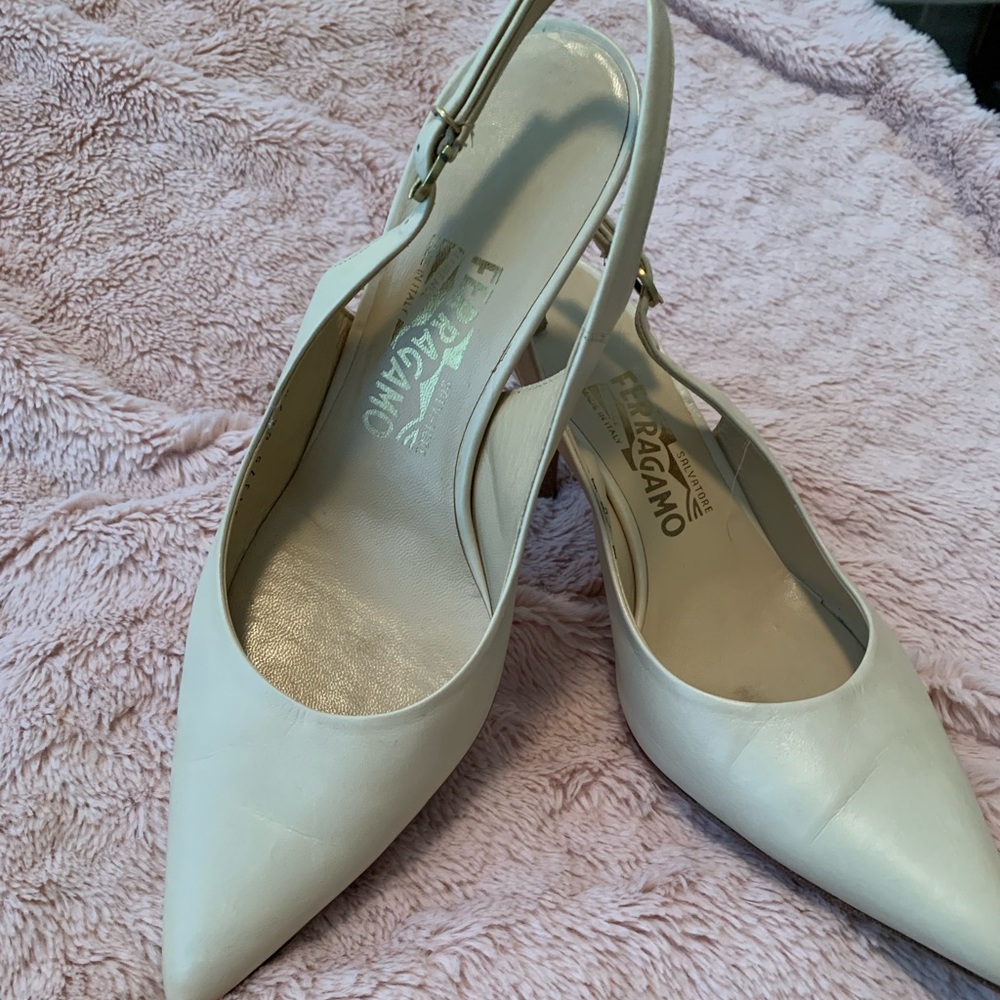 Salvatore Ferragamo Women's White Slingback Heels